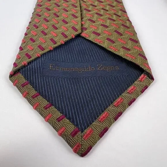 Ermenegildo Zegna Men's Textured Tie Pink Purple Brown Geometric Design - Picture 6 of 9